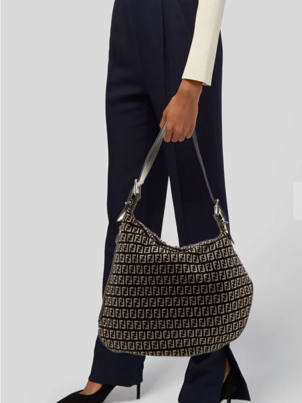 Fendi Oyster 
Zucchino FF Canvas Shoulder Bag